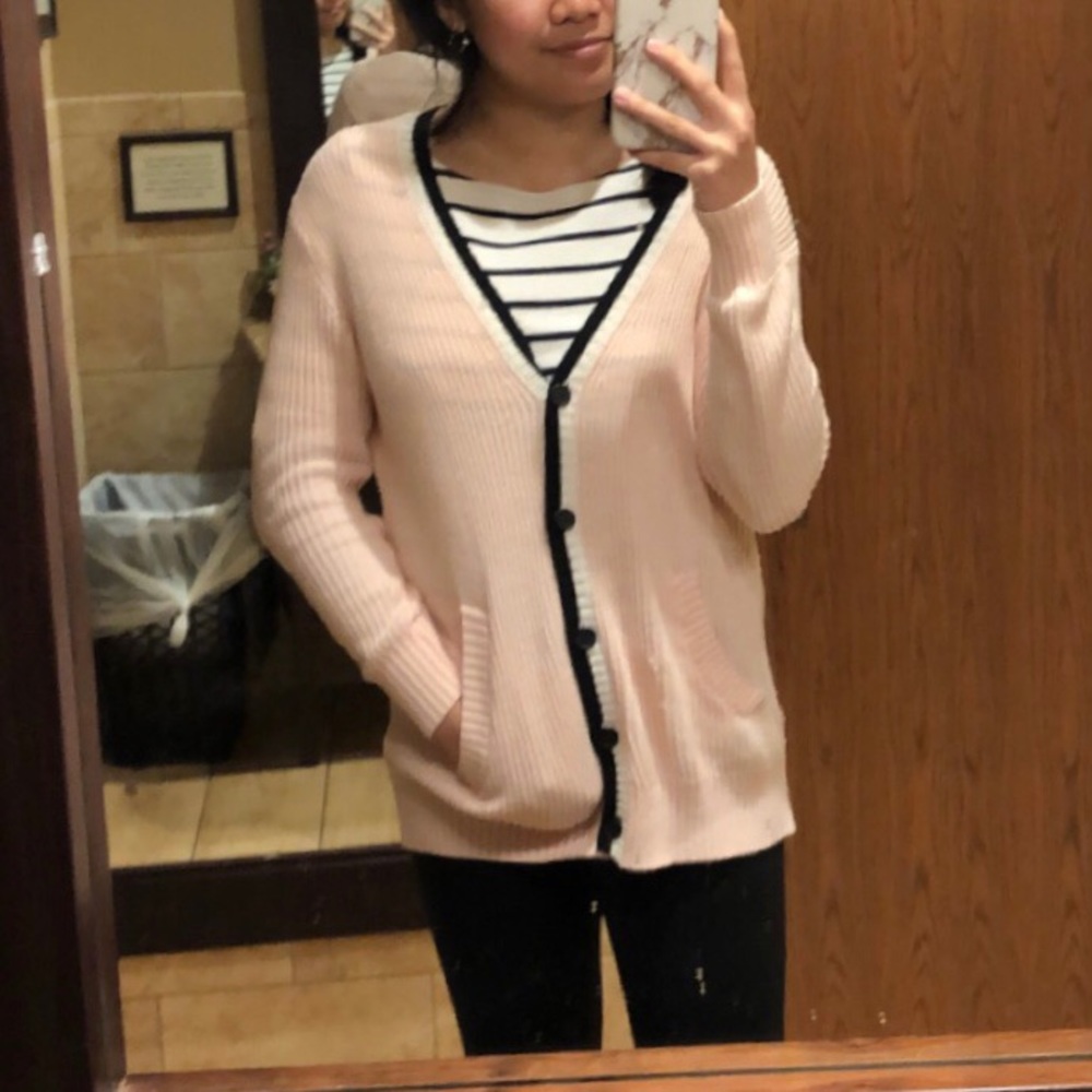 Pink Ribbed V-neck Cardigan - Picture 5 of 6
